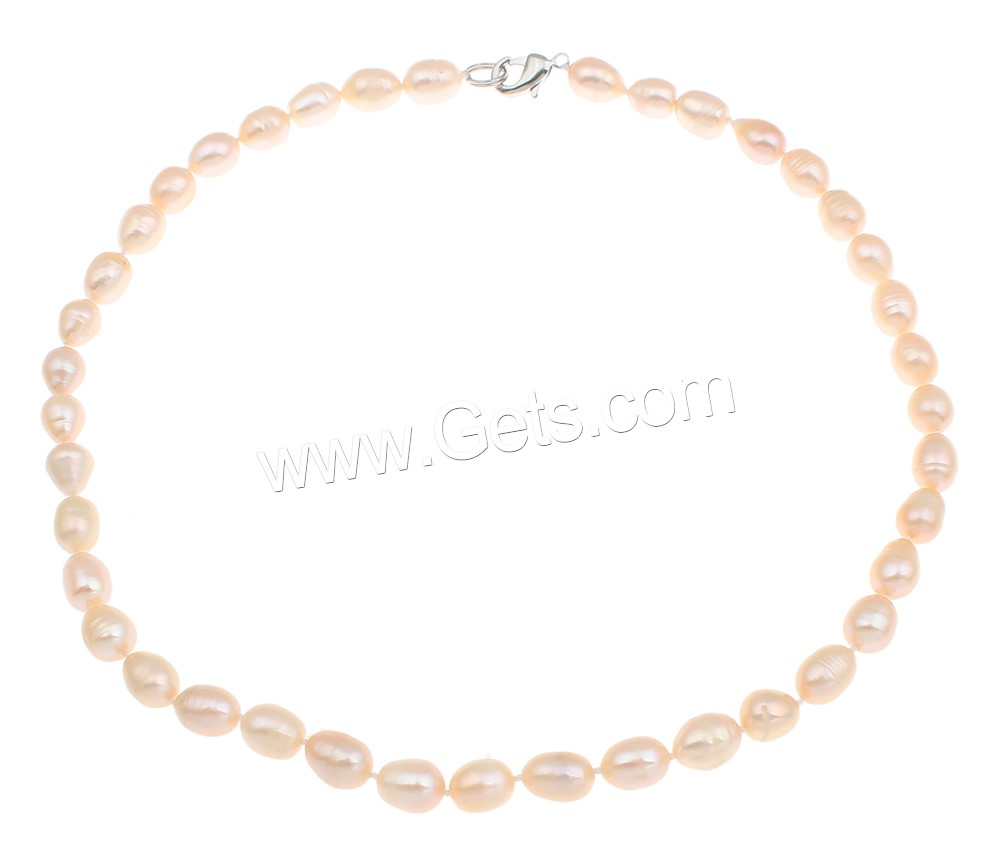 Natural Freshwater Pearl Necklace, brass clasp, Rice, different length for choice & different styles for choice, pink, 8-9mm, Sold By Strand