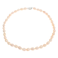 Natural Freshwater Pearl Necklace, brass clasp, Rice  pink, 8-9mm 