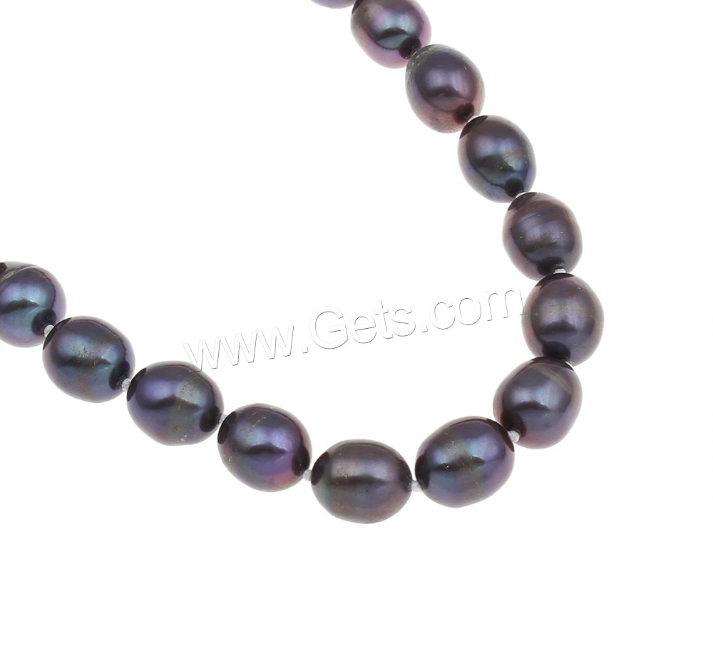 Natural Freshwater Pearl Necklace, brass clasp, Rice, different length for choice & different styles for choice, dark purple, 8-9mm, Sold By Strand