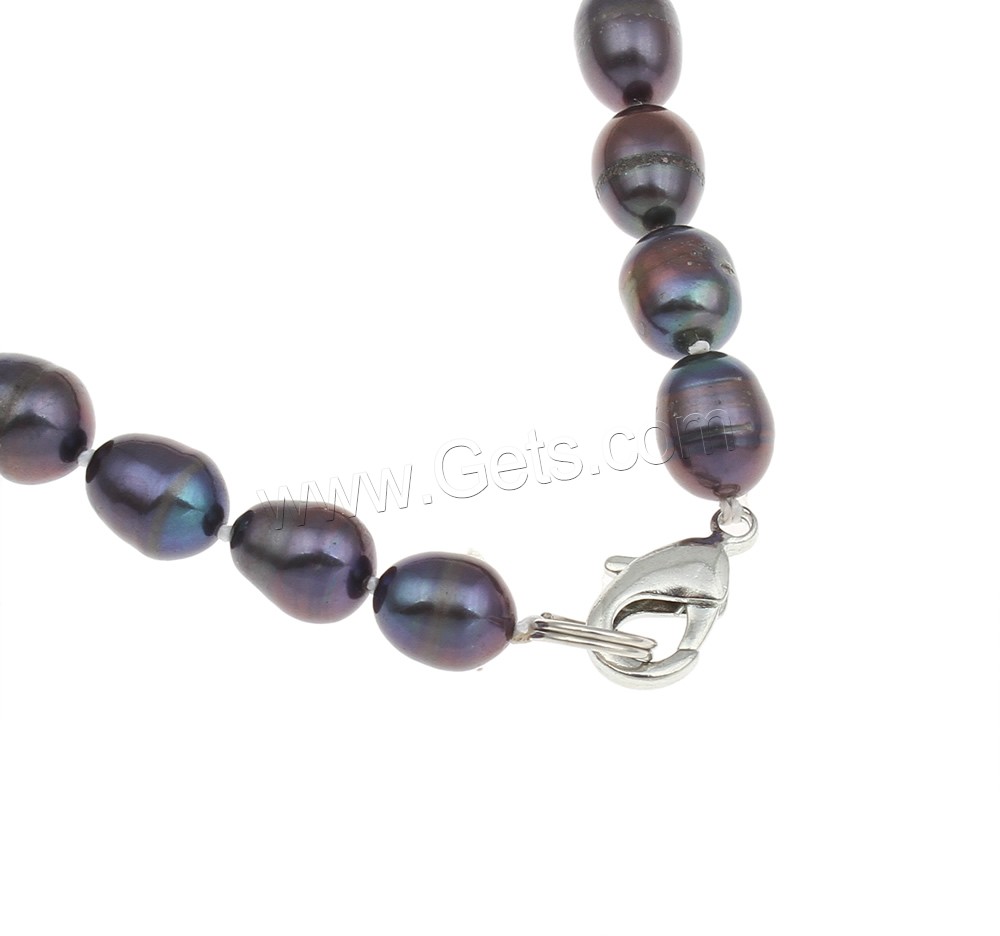 Natural Freshwater Pearl Necklace, brass clasp, Rice, different length for choice & different styles for choice, dark purple, 8-9mm, Sold By Strand