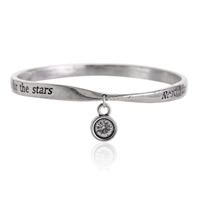 Rhinestone Zinc Alloy Bangle, Reach for the stars, antique silver color plated, charm bracelet & with letter pattern & with rhinestone, nickel, lead & cadmium free, 65mm, Inner Approx 60mm Approx 7 Inch 