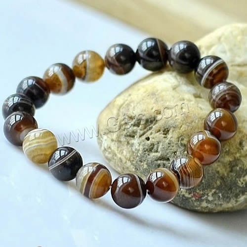 Lace Agate Bracelets, Round, different size for choice, coffee color, Length:Approx 7.5 Inch, Sold By Strand