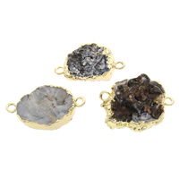 Natural Agate Druzy Connector, Ice Quartz Agate, with Brass, druzy style & mixed & 1/1 loop - Approx 2mm 