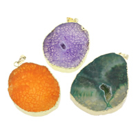 Natural Agate Druzy Pendant, Mixed Agate, with Brass, druzy style & mixed - Approx 