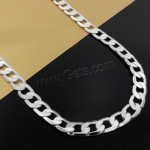 Brass Chain Necklace, real silver plated, different length for choice & curb chain, 6mm, Sold By Strand