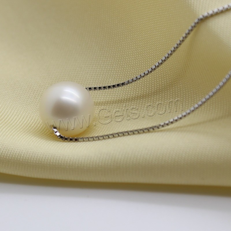 Sterling Silver Pearl Necklace, Freshwater Pearl, with sterling silver chain, Round, natural, different size for choice & box chain, white, Length:Approx 17 Inch, Sold By Strand