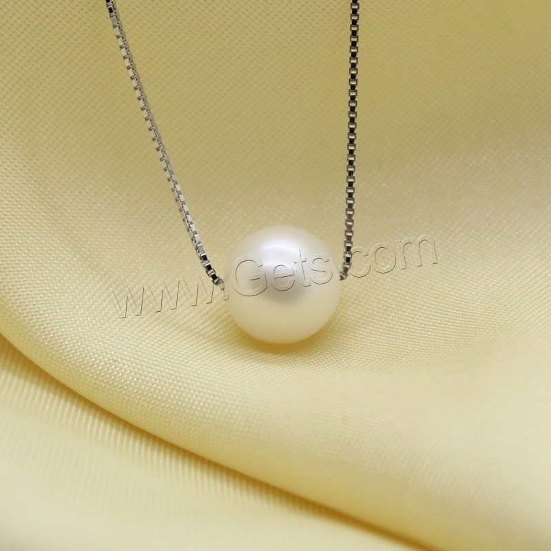 Sterling Silver Pearl Necklace, Freshwater Pearl, with sterling silver chain, Round, natural, different size for choice & box chain, white, Length:Approx 17 Inch, Sold By Strand