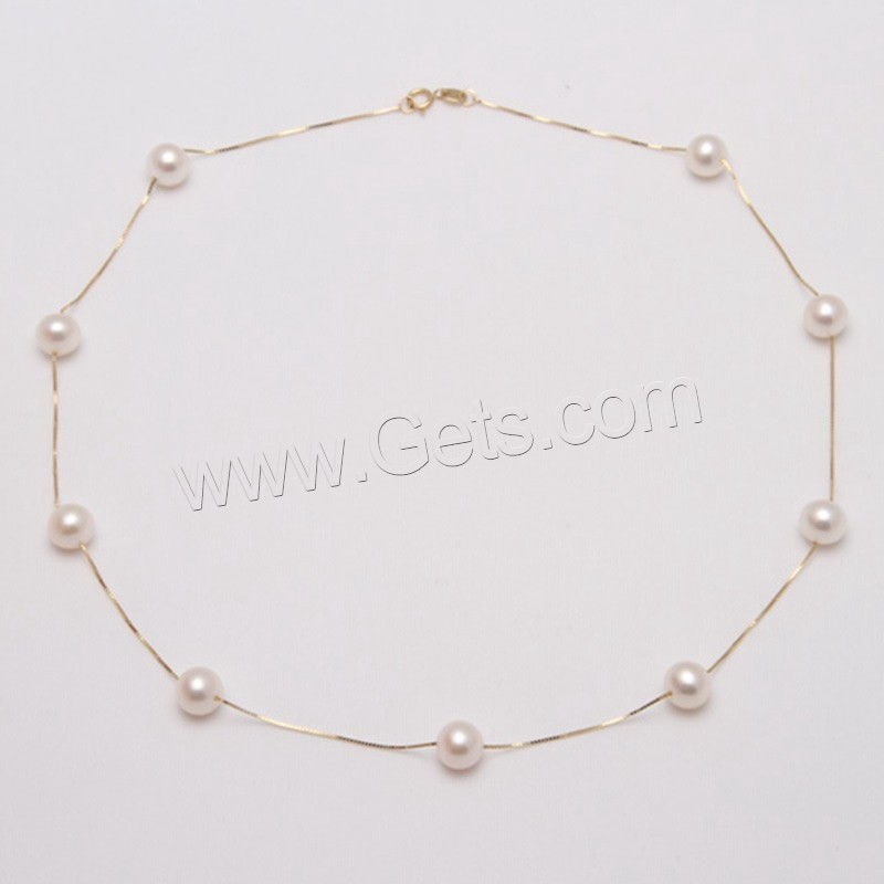 Sterling Silver Pearl Necklace, Freshwater Pearl, with sterling silver chain, Round, real gold plated, natural & different size for choice & box chain, white, Length:Approx 17.5 Inch, Sold By Strand