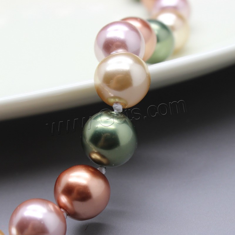 South Sea Shell Necklace, brass foldover clasp, Round, natural, different size for choice, multi-colored, Length:Approx 17.5 Inch, Sold By Strand