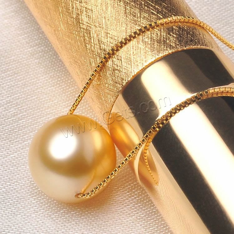 Goldene Südseeperlen Halskette, mit Messing, rund, natürlich, verschiedene Größen vorhanden & Kastenkette, Goldfarbe, Länge:ca. 17.5 ZollInch, verkauft von Strang