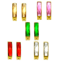 Stainless Steel Huggie Hoop Earring, with Glass, gold color plated, faceted, mixed colors 