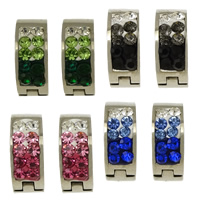 Stainless Steel Huggie Hoop Earring, with Rhinestone Clay Pave, mixed colors 