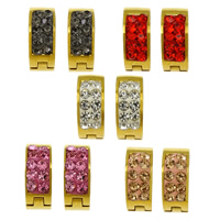 Stainless Steel Huggie Hoop Earring, with Rhinestone Clay Pave, gold color plated, mixed colors 
