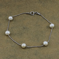 Pearl Sterling Silver Bracelets, perle d'eau douce cultivée, avec argent sterling 925, Plaqué de platine 1mm pouce, Vendu par brin