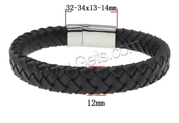 Cowhide Bracelets, 316 stainless steel clasp, different length for choice, more colors for choice, 12mm,32-34x13-14mm, Sold By Strand