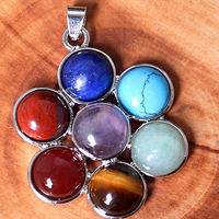 Gemstone Brass Pendants, with Gemstone, Flower, platinum color plated, natural Approx 