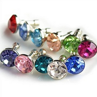 Earphone Dustproof Plug Stopper, Zinc Alloy, platinum color plated, with rhinestone, mixed colors, 3.5mm 