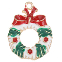 Zinc Alloy Christmas Pendants, Christmas Wreath, gold color plated, enamel, multi-colored Approx 2mm 