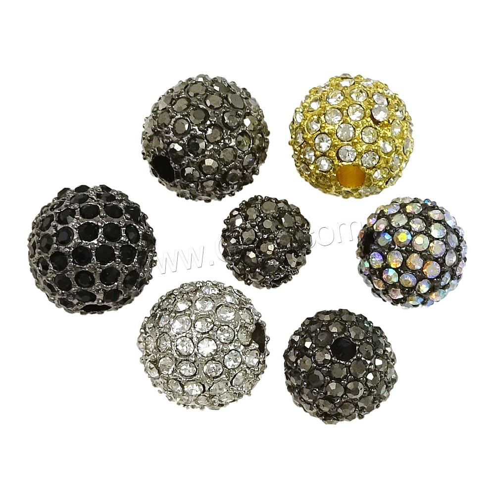 Rhinestone Zinc Alloy Beads, Round, plated, different size for choice & with rhinestone, more colors for choice, Sold By PC