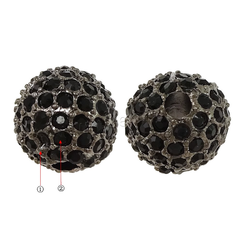 Rhinestone Zinc Alloy Beads, Round, plated, different size for choice & with rhinestone, more colors for choice, Sold By PC