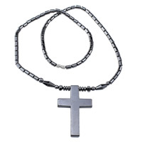 Non Magnetic Hematite Necklace, stainless steel screw clasp, Cross Approx 19.5 Inch 