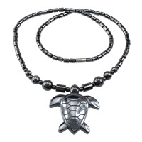 Non Magnetic Hematite Necklace, stainless steel magnetic clasp, Turtle Approx 20 Inch 