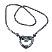 Non- magnetische Hämatit Halskette, mit gefärbte Jade, Edelstahl Schraubschließe, Herz, 36x35x7mm, Länge:ca. 20.5 ZollInch, verkauft von Strang