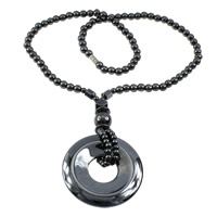 Non- magnetische Hämatit Halskette, Edelstahl Schraubschließe, Kreisring, 50x7mm, Länge:ca. 18 ZollInch, verkauft von Strang