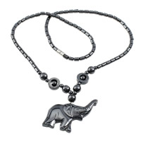 Non- magnetische Hämatit Halskette, Edelstahl Schraubschließe, Elephant, 44x38x6mm, Länge:ca. 20.5 ZollInch, verkauft von Strang