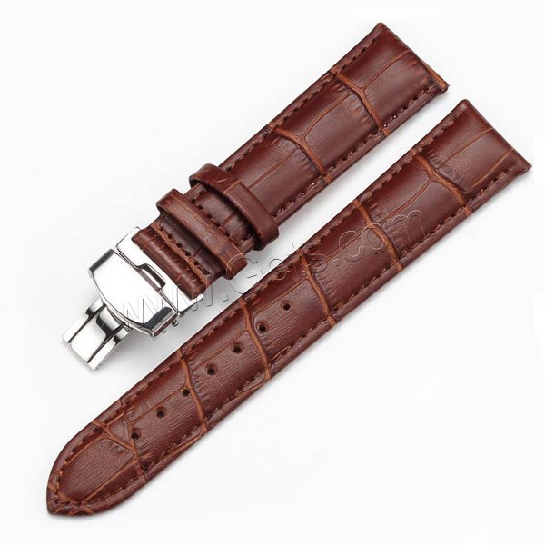cuir de peau de vache bracelet de montre, avec acier inoxydable, normes différentes pour le choix & styles différents pour le choix, 120mm,75mm, Vendu par fixé