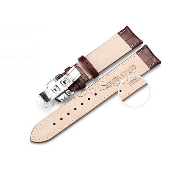 cuir de peau de vache bracelet de montre, avec acier inoxydable, normes différentes pour le choix & styles différents pour le choix, 120mm,75mm, Vendu par fixé