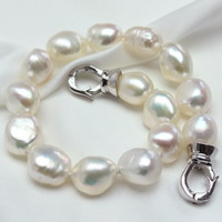Cultured Freshwater Pearl Bracelets, brass foldover clasp, Baroque, natural, white, 8-9mm Approx 7 Inch 