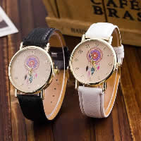 Women Wrist Watch, PU Leather, with zinc alloy dial & Glass, Chinese movement, plated, for woman 38mm Approx 8 Inch 