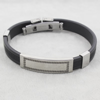 Силиконовые браслеты из нержавеющей стали, нержавеющая сталь, с Силикон, черный длина:Приблизительно 8 дюймовый, продается Strand