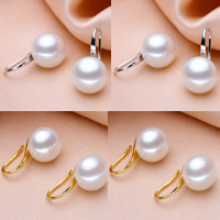 Freshwater Pearl Stud Earring, brass earring hook, Dome, plated, natural 9-10mm 