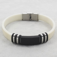 Silicone Stainless Steel Bracelets, with Silicone, plated, with painted Approx 8 Inch 