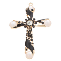 Zinc Alloy Cross Pendants, with Cats Eye, gold color plated, enamel & with rhinestone, nickel, lead & cadmium free Approx 2.5mm 