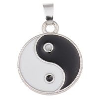 Zinc Alloy Enamel Pendants, Flat Round, platinum color plated, ying yang, nickel, lead & cadmium free Approx 