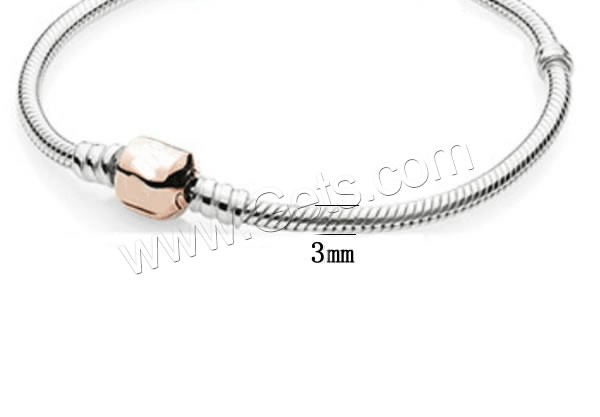 Stainless Steel European Bracelet Chain, 304 Stainless Steel, plated, different length for choice & snake chain & two tone, 3mm, Sold By Strand