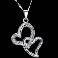 Zinc Alloy Iron Chain Necklace, with iron chain, Heart, platinum color plated, bar chain & with rhinestone, nickel, lead & cadmium free Approx 17 Inch 