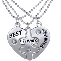 Zinc Alloy Puzzle Friendship Necklace, with iron chain, with 6cm extender chain, Heart, word best friend, silver color plated, ball chain & enamel & with rhinestone, nickel, lead & cadmium free Approx 17.5 Inch 