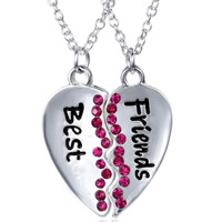 Zinc Alloy Puzzle Friendship Necklace, with iron chain, with 6cm extender chain, Heart, word best friend, silver color plated, oval chain & enamel & with rhinestone, red, nickel, lead & cadmium free Approx 16.5 Inch 