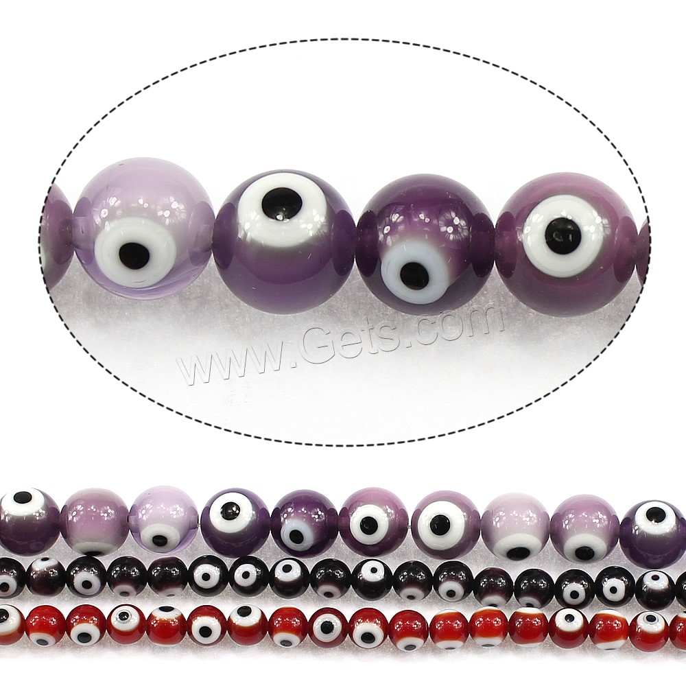 Böser Blick Lampwork Perlen, rund, böser Blick- Muster & verschiedene Größen vorhanden, keine, verkauft von Strang