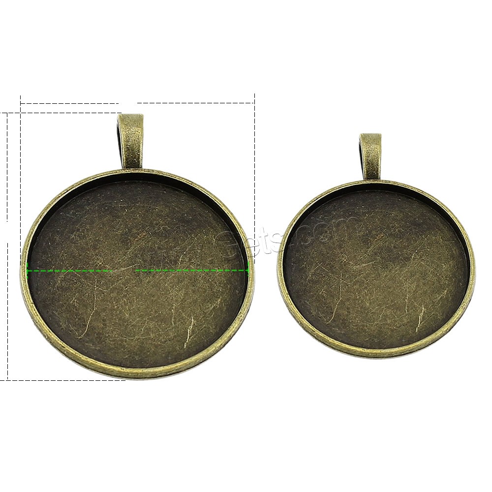 Zinc Alloy Pendant Cabochon Setting, Flat Round, antique bronze color plated, different size for choice, Sold By PC