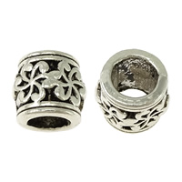 Zinc Alloy Large Hole Beads, Drum, antique silver color plated, with flower pattern Approx 6mm 