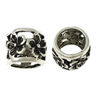 Zinc Alloy Large Hole Beads, Drum, antique silver color plated, with flower pattern & hollow Approx 7mm 