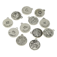 Zinc Alloy Constellation Pendant, Flat Round, antique silver color plated, Zodiac symbols jewelry Approx 2mm 