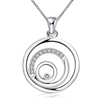 comeon® Jewelry Necklace, Brass, Flat Round, real silver plated, oval chain & micro pave cubic zirconia Approx 18 Inch 