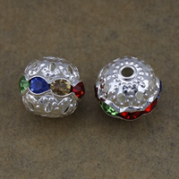 Ball Rhinestone Spacer, Brass, Round, plated, with A grade rhinestone & hollow Approx 1mm 