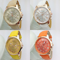 Uhrenarbänder für Frauen, Zinklegierung, mit PU Leder & Glas, chinesische Bewegung, plattiert, keine, frei von Nickel, Blei & Kadmium, 40x7mm, Länge:ca. 7.8 ZollInch, verkauft von PC
